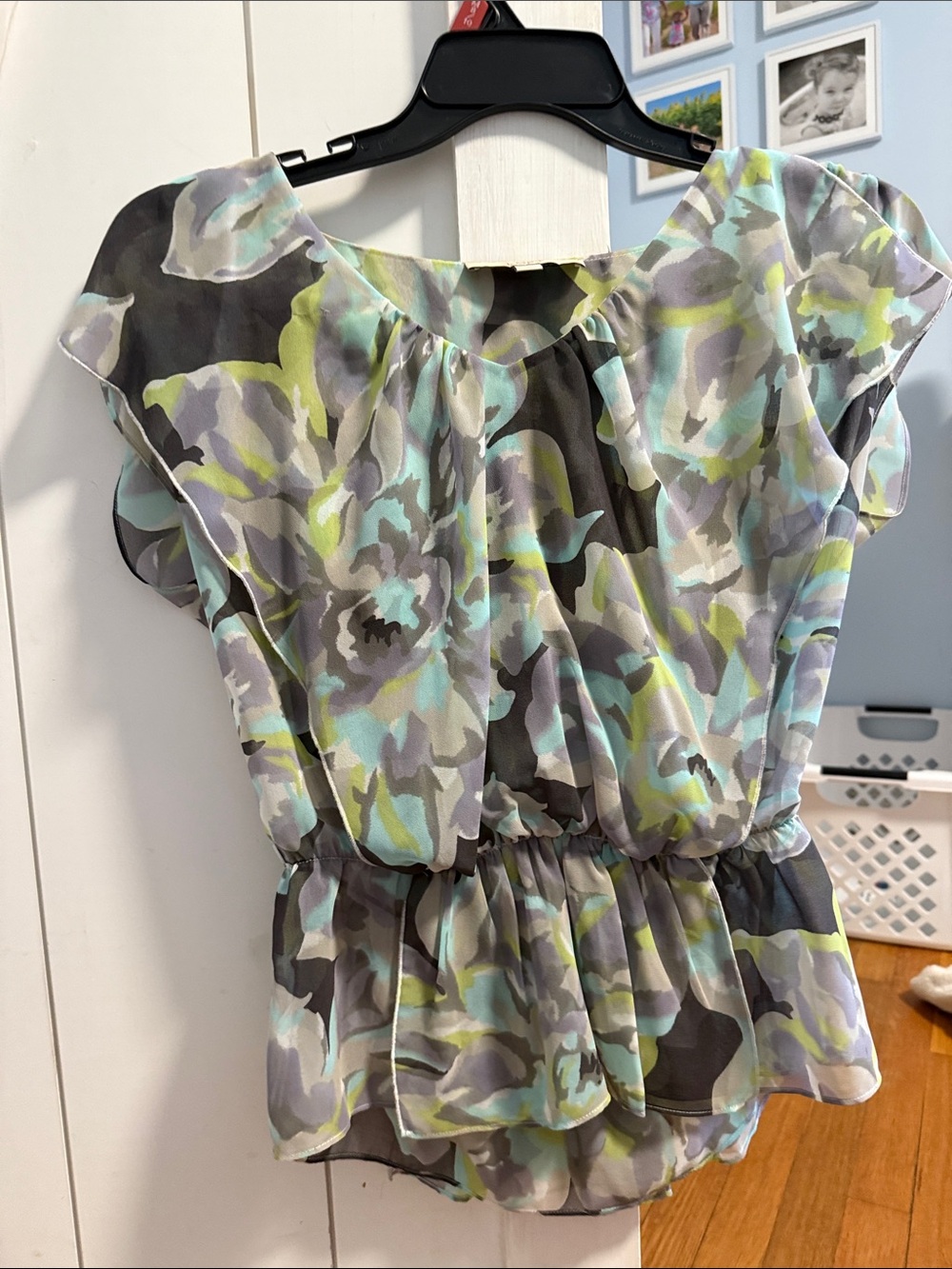 LOFT Floral Gathered Waist Flutter Sleeve Blouse - Gray, Mint, Yellow